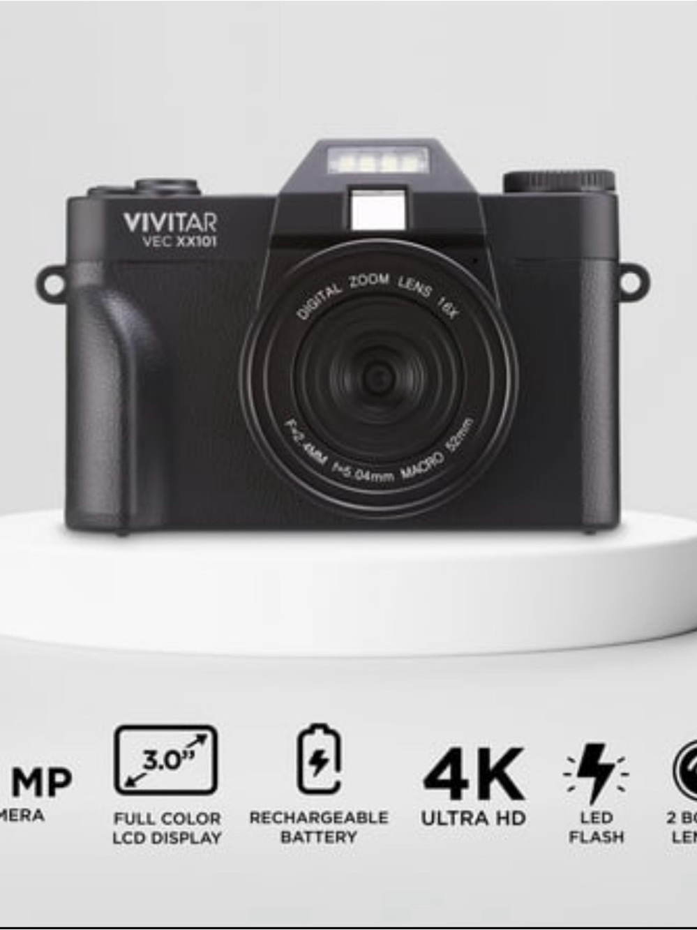 Vivitar 4K Digital Camera with 8x Digital Zoom and 3" LED Display NEW